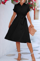 Casual Simplicity Solid Frenulum Buckle A Line Dresses