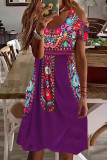 Bohemian Vintage Print Patchwork V Neck Dresses