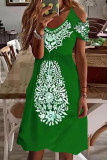 Bohemian Vintage Print Patchwork V Neck Dresses