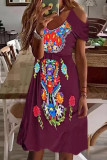 Bohemian Vintage Print Patchwork V Neck Dresses