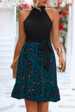 Sweet Elegant Solid Patchwork Printing Halter A Line Dresses