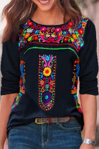 Bohemian National Totem Printing O Neck Tops