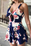 Sexy Print With Bow V Neck Loose Rompers