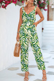 Casual Vacation Print Flounce V Neck Loose Jumpsuits