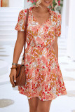Sweet Floral Bandage V Neck Pencil Skirt Short Sleeve Dress