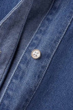 Casual Solid Patchwork Pocket Turndown Collar Tops