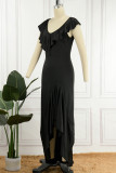 Elegant Solid Flounce V Neck Irregular Dress Dresses