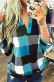 Casual Simplicity Plaid Contrast V Neck Tops