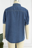 Casual Solid Patchwork Pocket Turndown Collar Tops