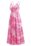 Sexy Vacation Floral Contrast V Neck A Line Dresses