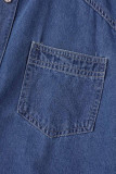 Casual Solid Patchwork Pocket Turndown Collar Tops