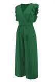 Casual Simplicity Solid With Belt V Neck Regular Jumpsuits