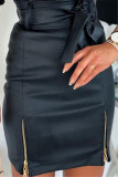 Street Solid Frenulum Zipper Regular High Waist Solid Color Bottoms