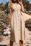 Casual Vacation Solid Bandage V Neck A Line Dresses