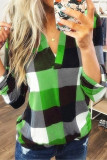 Casual Simplicity Plaid Contrast V Neck Tops