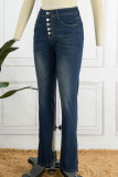 Casual Street Solid Buckle Loose Denim Jeans
