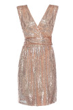 Sexy Print Sequins V Neck A Line Dresses