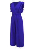 Casual Simplicity Solid With Belt V Neck Regular Jumpsuits