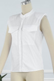 Casual Simplicity Solid Solid Color Turndown Collar Tops