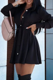 Casual Simplicity Solid Frenulum Turndown Collar A Line Dresses