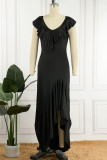Elegant Solid Flounce V Neck Irregular Dress Dresses