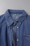 Casual Solid Patchwork Pocket Turndown Collar Tops