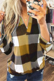 Casual Simplicity Plaid Contrast V Neck Tops