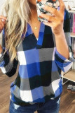 Casual Simplicity Plaid Contrast V Neck Tops