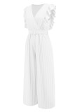 Casual Simplicity Solid With Belt V Neck Regular Jumpsuits