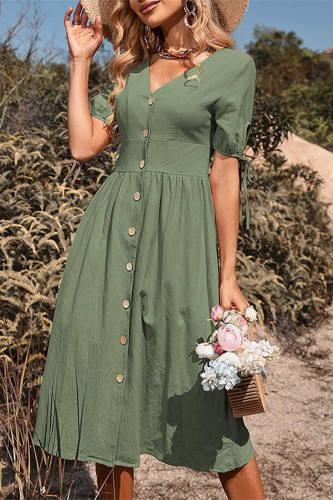 Casual Vacation Solid Bandage V Neck A Line Dresses