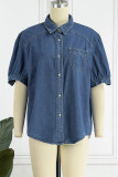 Casual Solid Patchwork Pocket Turndown Collar Tops