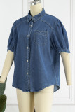 Casual Solid Patchwork Pocket Turndown Collar Tops