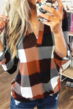 Casual Simplicity Plaid Contrast V Neck Tops