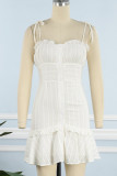 Sexy Simplicity Solid Flounce Solid Color Square Collar Sling Dress Dresses