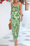 Casual Vacation Print Flounce V Neck Loose Jumpsuits