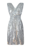 Sexy Print Sequins V Neck A Line Dresses