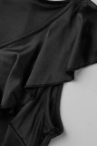 Elegant Solid Flounce V Neck Irregular Dress Dresses