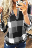 Casual Simplicity Plaid Contrast V Neck Tops