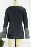 Casual Print Patchwork Buckle O Neck Tops