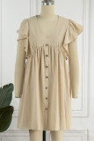 Sweet Simplicity Solid Buckle Solid Color V Neck A Line Dresses