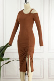 Sexy Simplicity Solid Draw String Solid Color Oblique Collar Wrapped Skirt Dresses