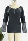 Casual Print Patchwork Buckle O Neck Tops