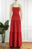 Elegant Simplicity Solid Backless Solid Color Square Collar Sling Dress Dresses