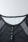 Casual Print Patchwork Buckle O Neck Tops