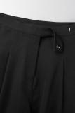 Elegant Solid Pocket Straight High Waist Wide Leg Solid Color Bottoms