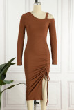 Sexy Simplicity Solid Draw String Solid Color Oblique Collar Wrapped Skirt Dresses