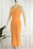 Elegant Solid Backless U Neck A Line Dresses