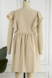 Sweet Simplicity Solid Buckle Solid Color V Neck A Line Dresses