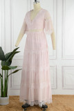 Elegant Solid Lace V Neck Cake Skirt Dresses