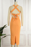 Elegant Solid Backless U Neck A Line Dresses